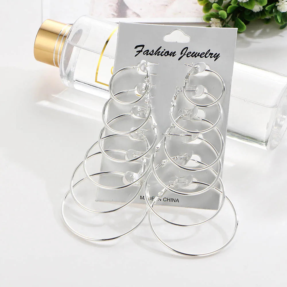 Hyperbolic Hoop Earrings Set For Women Silver Gold Color Big Small Round Circle Earring Female Trendy Party Jewelry Accessories