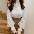 New Fashion Office Lady Mesh Lace Blouse Women Long Sleeve Elegant Women's Shirts Loose Bottoming Tops Woman Clothes 8325