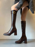 7CM Super High Heels Women Knee Length Boots Autumn Winter Lady Shoes Coarse Heel Casual Tall Boots Fashion Black Knight Boots