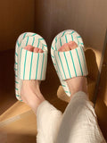 Comfortable Cotton Linen Slippers Women Stripe Design Soft Floor Shoes Four Seasons