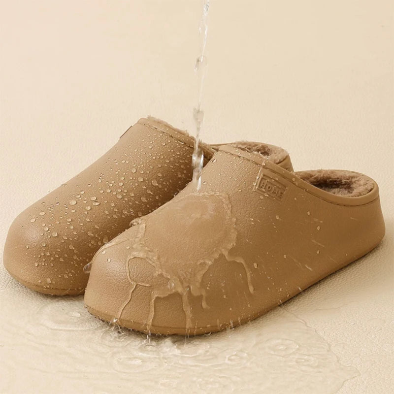 Eva Waterproof Cotton Slippers Women Winter Comfortable Fleece Lining Warm House Shoes Couple Thick Soled Non Slip Plush Slides