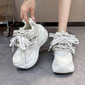 Spring New hick Sole Casual Dad Shoes Breathable Leather Chunky Sneakers Lace-up 10CM High Platform Sports Shoes Zapatos Mujer