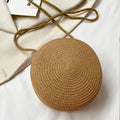 Women Minimalist Round Straw Crossbody Shoulder Vacation Handbag