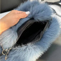 Women Handbag Real Fox Fur Rabbit Ear Bag Women Luxury Mini Square Crossbody Shoulder Bag Winter Warm Hand Muff Phone Purse Fluffy Handbag