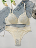 Sexy Floral Lace Lingerie Set Women Underwire Padded Bra With Lace Thong Adjustable Shoulder Straps Ladies Intimate Underwear