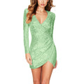 Cocktail Party Dresses For Women Sexy Deep V Neck Long Sleeve Bodycon Mini Dress Sparkly Glitter Sequin Slim Midi Dress Vestidos