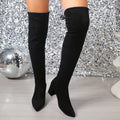 Black Stretch Thick Heels Over The Knee Boots Women Lace Up Decor High Heels Long Riding Boots 2026 Winter Woman Suede Booties