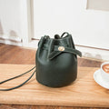Fashion PU Leather Simple Bucket Bag Versatile Mini Shoulder Bag Solid Color Large Capacity Crossbody Bag Commuting Tote Bag