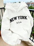 Women's Hooded Sweatshirt, Casual Fashion Hip Hop Style High Quality Harajuku Unisex Hoodie, USA New York Letter Print Outerwear