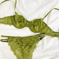 Women French Half Cup Ultra Thin Lace Bra Set, Sheer Elegant Lingerie Bra & Panty Underwear Kit