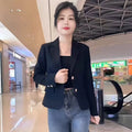Korean Lady Solid Color Short Suit Outwear Women Fashion Leisure Small Suit Coat Spring Autumn Female Long Sleeves Blazer Jacket