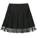 Skirt Pleated Mini Girl Retro Pleated Skirt Lace Up High Waist Plaid Mesh Stitching Hem Y2K Aesthetic Gothic Black Mini Skirts Bodycon
