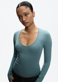Top Tank Top with Deep V-Neck and Long Sleeves, High-Elastic Slim-Fit Basic Solid Color Base Shirt, Low-Neck Inner Wear Top, Solid Color Low-Neck Slimming Inner Wear T-Shirt, Waist-Cinching Elastic Top Base Shirt