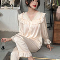 Satin Pajamas Set Faux Silk Women Sleepwear Shirt&Pants Casual Lace Pijamas Lounge Wear Spring Summer New Home Clothes Nightwear