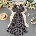 19 Colors Summer Floral Print V-neck Waist-cinching Chiffon Long Dress Women 2025 Trendy Elegant Casual Vacation Beach Dresses