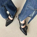 Women's New French Style Pointed Toe Mary Jane Shoes Retro Medium Thick Heel Shoes for Women with Skirts and Small Leather Shoes