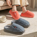 Winter Warm Slippers Women Men Grid Plush Fleece Lined House Shoes Soft Thick Platform Non-Slip Indoor Bedroom Floor Mule Sandal