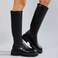 Fashion Boots for Women 2026 Winter Round Toe Black Thick Heels Sexy Knee High Boots Woman Plus Size 43 Punk Long Boots