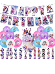 Party Disposable Set K-Pop Theme Disposable Tableware Set for Kids Birthday Baby Shower Party - Paper Plates Cups And Tablecloth with Birthday Banner
