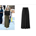 Women High Waist Drawstring Maxi Skirt Solid Color Side Split Flared Long Skirt Casual Daily Streetwear Bottoms