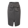 New Women Pencil Skirt Knee Length High Waist Elegant Open Slit Bow Skirt