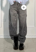 Casual High Waist Jeans Straight Leg Elegant Commuter with Lightweight Rhinestone Embellishment Full Length Spring Women Jeans