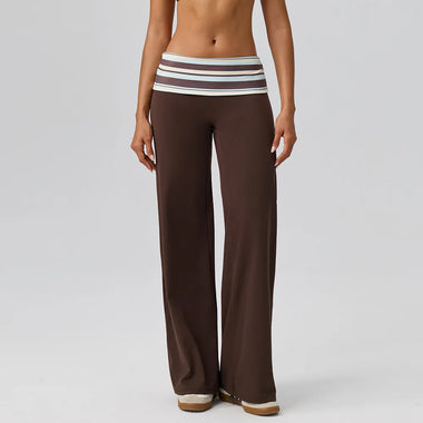 Women Yoga Pants Fold Over Waist Wide Leg Pants Polka Dot Stripes Sweatpants High Waist Gym Workout Running Fitness Bell Bottoms