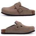 Crestar Women's Suede Clogs Lady Fashion Buckle Leather Mules Comfort Cork Footbed Potato Shoes with Arch Support Beach Sandal