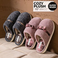 Winter Warm Plush Slippers for Women Men Plaid Bowknot Design Thick Sole House Shoes Indoor Fuzzy Casual Cute Couple Slides