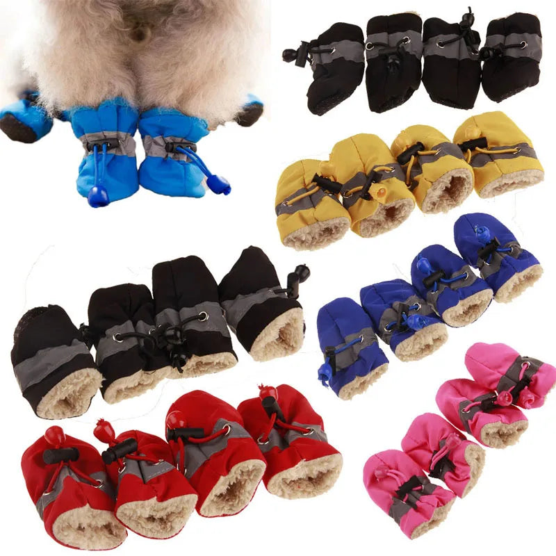 4pcs Dog Shoes Outdoor Anti-Slip Waterproof Rain Boots Winter Puppy Socks Warmth Soft Breathable Shoes Pet Accessories