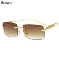 Rimless Small Square Sunglasses Women Men Luxury Brand Designer Travel Driving Sun Glasses Metal Leopard Head Shade Eyewear