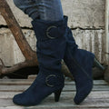 Women's Boots Side Zipper Modern Boots Fashion Pointed Toe Shoes High Heels Suede Mid-Calf Boots Solid Belt Buckle Casual Boot