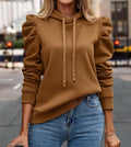 2024 Autumn Winter New Polo Hoodie Solid Color Long Sleeve Fashion Stacked Sleeve Casual Comfortable Women's Hoodie