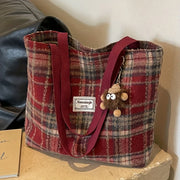 Large-capacity ladies' single-shoulder bag, autumn and winter checkered single-shoulder bag, fashionable and versatile tote bag
