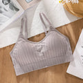 Women Ribbed Seamless Bralette Wireless Padded Bra Adjustable Thin Straps Soft Comfort Breathable Casual Brassiere Lingerie