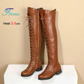 Black Large Size Long Boots Fashion Cross Tied Side Zipper Over The Knee Boots Autumn Winter Women's Shoes Sexy Thigh Boots CD
