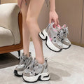 10CM High Women's Platform Sneakers Lightweight Breathable Mesh Sneakers for Women Fashion Designer Leather Thick Heel Sneakers