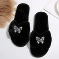 Pink Glitter Butterfly Fluffy Furry Slides Women Winter 2026 Luxury Warm Fur Indoor Slippers Soft Plush Flat Heel Cotton Shoes