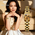 WEIBAOLONG Women's Quartz Watch Rectangular Dial Faceted Metal Bracelet Stone Accents 50m Water Resistant for Daily Wear
