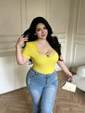Plus Size, Fashion, Spring/Summer, Tie-front, Sexy, Seductive Style, T-shirt, Fitted, Slimming, Seductive Style