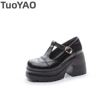 10cm Patent Leather Platform Wedge Flats Summer Chunky Heels Buckle Pumps Spring Synthetic Mary Jane High Brand Shoes