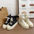 Women High Top Canvas Sneakers 5CM Height Increasing Lace Up Shoes Ladies Casual Fashion Streetwear Zapatillas De Mujer Size 40