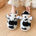 Winter Slippers Women Home Casual Fluffy Cute Cartoon Cow Designer Shoes Girl Flat Fuzzy Fur Slides Plush Platform Footwear Soft