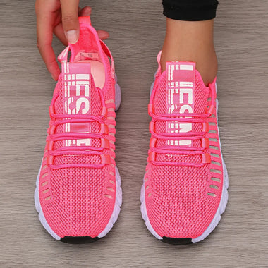 Women's Sneakers Knitted Mesh Breathable Fashionable Lightweight Soft Lace Up Shoes Flexible Trendy Exercise Walking Flat Shoes