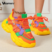 VEAMORS Trendy Chunky Shoes for Women Platform Casual Sneakers Mesh Walking Shoes Breathable Fashion Platform Dad Shoes Lace-up