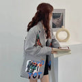Spring Autumn New Women Grey Blazer Casual Graffiti Letter Print Suit Jacket Female Long Sleeve Loose Plaid Blazers Ladies Coat