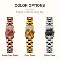 WEIBAOLONG Women's Quartz Watch Rectangular Dial Faceted Metal Bracelet Stone Accents 50m Water Resistant for Daily Wear