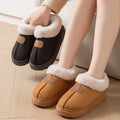 Fluffy Slippers Women Home Faux Suede Winter Furry Collar Closed Back Platform Shoes Unisex Couple Plush Indoor Slides Non-Slip