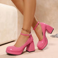 Square Heel Mary Jane Single Shoes Summer New Round Toe Shallow Mouth One Slip with Platform Non-Slip High Heels