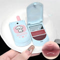 Dual-Color Moisturizing Solid LipGloss Flip Phone Design Lipstick with Built-in Mirror Lip Brush Long Lasting Plumping LipMakeup